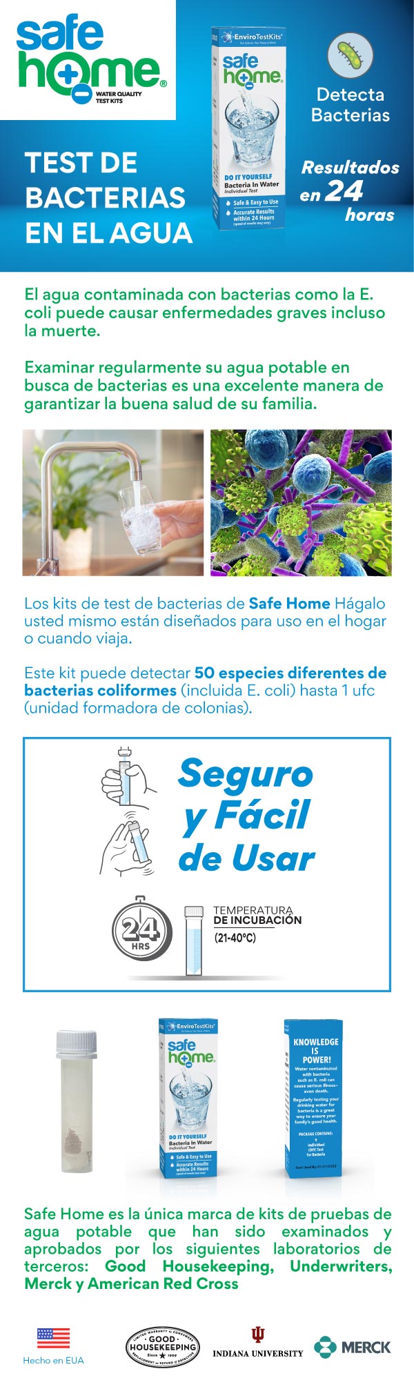 Test de bacterias en el agua Safe Home Pure Water